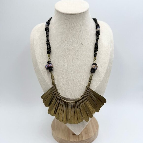 Vintage Brass Beaded Dangle Choker Tribal Nepali Bib Necklace BOHO Tribal - Picture 3 of 13